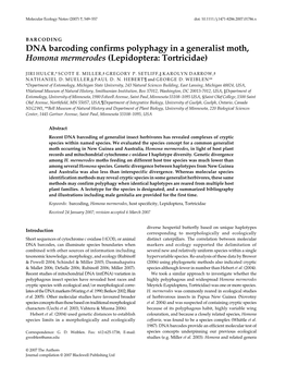 DNA Barcoding Confirms Polyphagy in a Generalist Moth, Homona Mermerodes (Lepidoptera: Tortricidae)