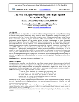 The Role of Legal Practitioners in the Fight Against Corruption in Nigeria