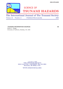 TSUNAMI HAZARDS the International Journal of the Tsunami Society Volume 24 Number 2 Published Electronically 2006