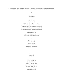 “The Splendid Gifts of God to the South”: Struggles for Control on Tennessee Plantations by Tristan Call Dissertation Subm