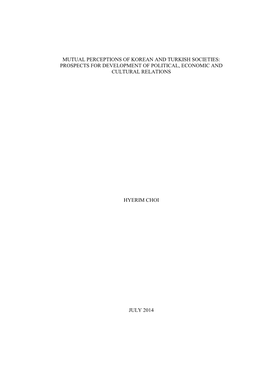 Mutual Perceptions of Korean and Turkish Societies: Prospects for Development of Political, Economic and Cultural Relations