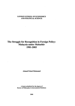 The Struggle for Recognition in Foreign Policy: Malaysia Under Mahathir 1981-2003