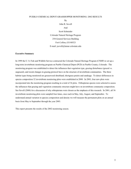 PUEBLO CHEMICAL DEPOT GRASSHOPPER MONITORING: 2002 RESULTS by John R