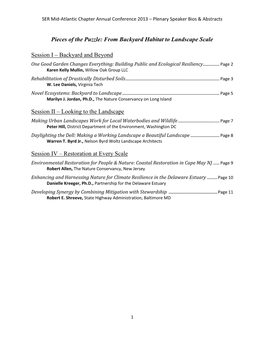 From Backyard Habitat to Landscape Scale Session I