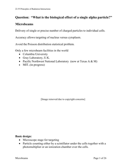 “What Is the Biological Effect of a Single Alpha Particle?” Microbeams