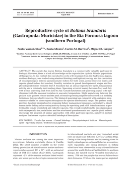 Reproductive Cycle of Bolinus Brandaris (Gastropoda: Muricidae) in the Ria Formosa Lagoon (Southern Portugal)