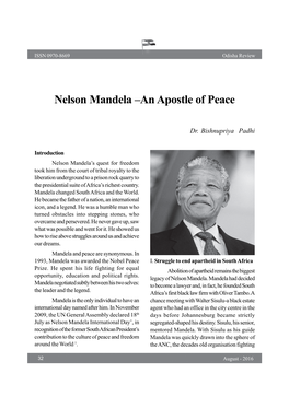 Nelson Mandela –An Apostle of Peace