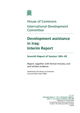 Development Assistance in Iraq: Interim Report