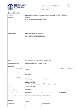 Protokoll Från Kommunfullmäktige 2017-12-18
