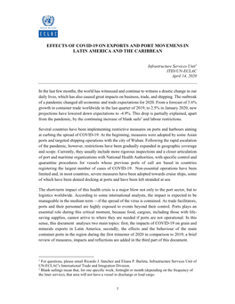 Effects of Covid-19 on Exports and Port Movemens in Latin America and the Caribbean