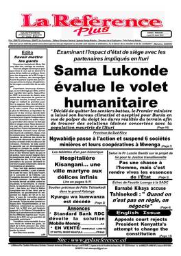 Sama Lukonde Évalue Le Volet Humanitaire