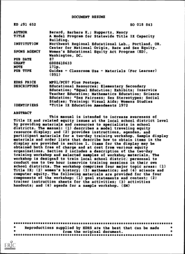 A Model Program for Statewide Title IX Capacity Building. INSTITUTION Northwest Regional Educational Lab., Portland, OR