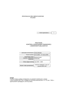 Protokół Kontroli Gospodarki Finansowej I Zamówie Ń Publicznych