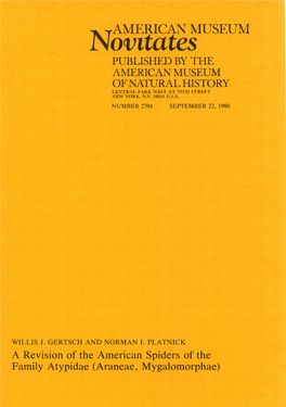 Novitates1 PUBLISHED by the AMERICAN MUSEUM OF,NATURAL HISTORY CENTRAL PARK WEST at 79TH STREET NEW YORK