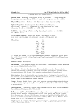 Goudeyite (Al, Y)Cu6(Aso4)3(OH)6 • 3H2O C 2001-2005 Mineral Data Publishing, Version 1