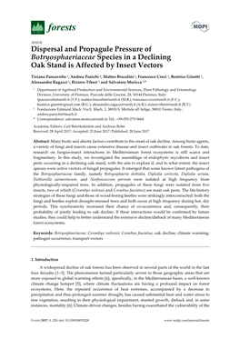 Dispersal and Propagule Pressure of Botryosphaeriaceae Species in a Declining Oak Stand Is Affected by Insect Vectors