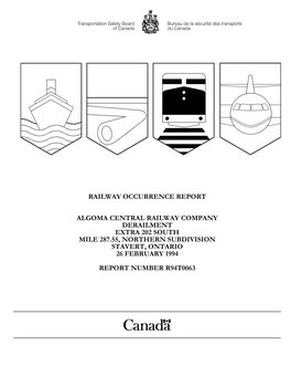 Railway Occurrence Report Algoma Central Railway