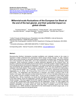 Millennial-Scale Fluctuations of the European Ice Sheet at the End of the Last Glacial, and Their Potential Impact on Global Climate