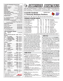 Louisville Cardinals Vs. Kentucky Wesleyan Panthers