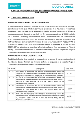 PLIEGO DE CONDICIONES PARTICULARES Y ESPECIFICACIONES TECNICAS DE LA CONTRATACION