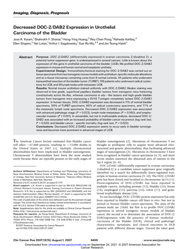 Decreased DOC-2/DAB2 Expression in Urothelial Carcinoma of the Bladder Josea