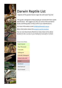 Darwin Reptile List – Species of the Greater Darwin Region & North-West Top End