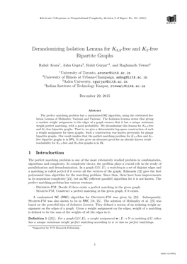 Derandomizing Isolation Lemma for K3,3-Free and K5-Free Bipartite Graphs