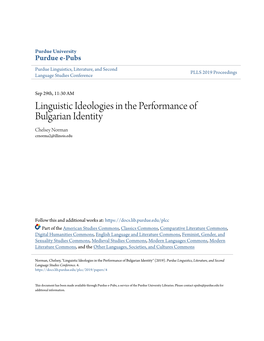 Linguistic Ideologies in the Performance of Bulgarian Identity Chelsey Norman Crnorma2@Illinois.Edu