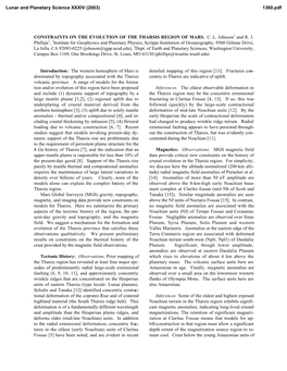 Constraints on the Evolution of the Tharsis Region of Mars