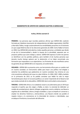 Manifiesto De Apoyo De Cargos Electos a Geroa Bai