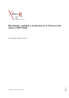 Sociedades, Partidos Y Sindicatos En La Comarca Del Jiloca (1929-1932)