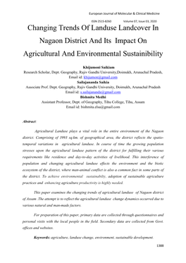 Changing Trends of Landuse Landcover in Nagaon District and Its Impact on Agricultural and Environmental Sustainibility