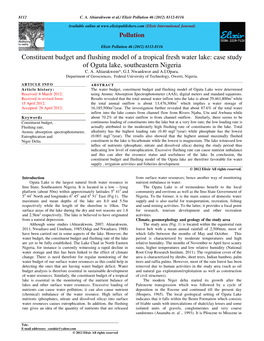 Case Study of Oguta Lake, Southeastern Nigeria C