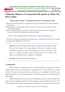 Estimation Biomass of Commercial Fish Species in White Nile River, Sudan