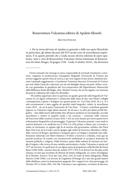 M. Stefani, Bonaventura Vulcanius Editore Di Apuleio Filosofo