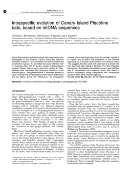 Intraspecific Evolution of Canary Island Plecotine Bats, Based On