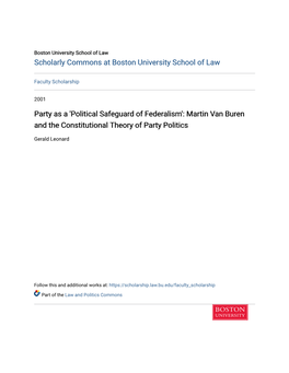 Martin Van Buren and the Constitutional Theory of Party Politics