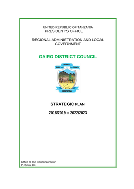 Gairo District Council Strategic Plan 2018/2019