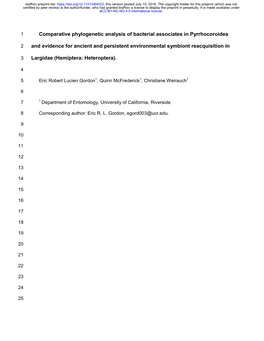 Comparative Phylogenetic Analysis of Bacterial Associates in Pyrrhocoroidea