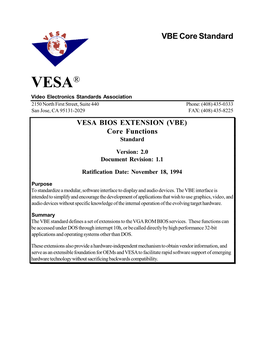 VESA BIOS Extension (VBE) Core Functions Standard Version