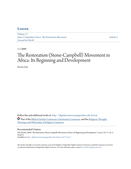 The Restoration (Stone-Campbell) Movement in Africa: Its Beginning and Development Bosela Eale