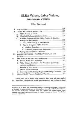 NLRA Values, Labor Values, American Values
