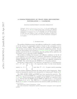 A Characterization of Trace Zero Bisymmetric Nonnegative $5\Times 5