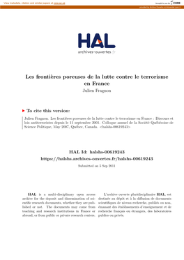 Les Frontières Poreuses De La Lutte Contre Le Terrorisme En France: Discours Et Lois Anti- Terroristes Depuis Le 11 Septembre 2001
