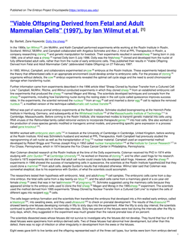 Viable Offspring Derived from Fetal and Adult Mammalian Cells" (1997), by Ian Wilmut Et Al