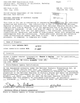 Leconte Hall, University of California, Berkeley Alameda County, California NPS Form 10-900 0MB No