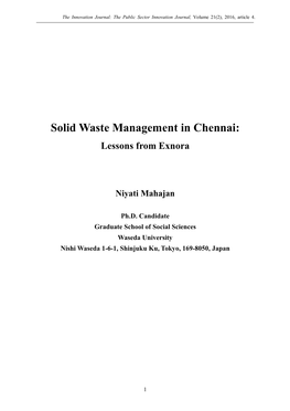 Solid Waste Management in Chennai: Lessons from Exnora