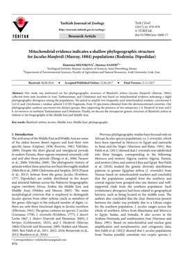 Mitochondrial Evidence Indicates a Shallow Phylogeographic Structure for Jaculus Blanfordi (Murray, 1884) Populations (Rodentia: Dipodidae)