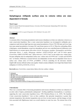 Xylophagous Millipede Surface Area to Volume Ratios Are Size- Dependent in Forests