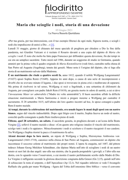 Maria Che Scioglie I Nodi, Storia Di Una Devozione 05 Giugno 2021 La Nuova Bussola Quotidiana